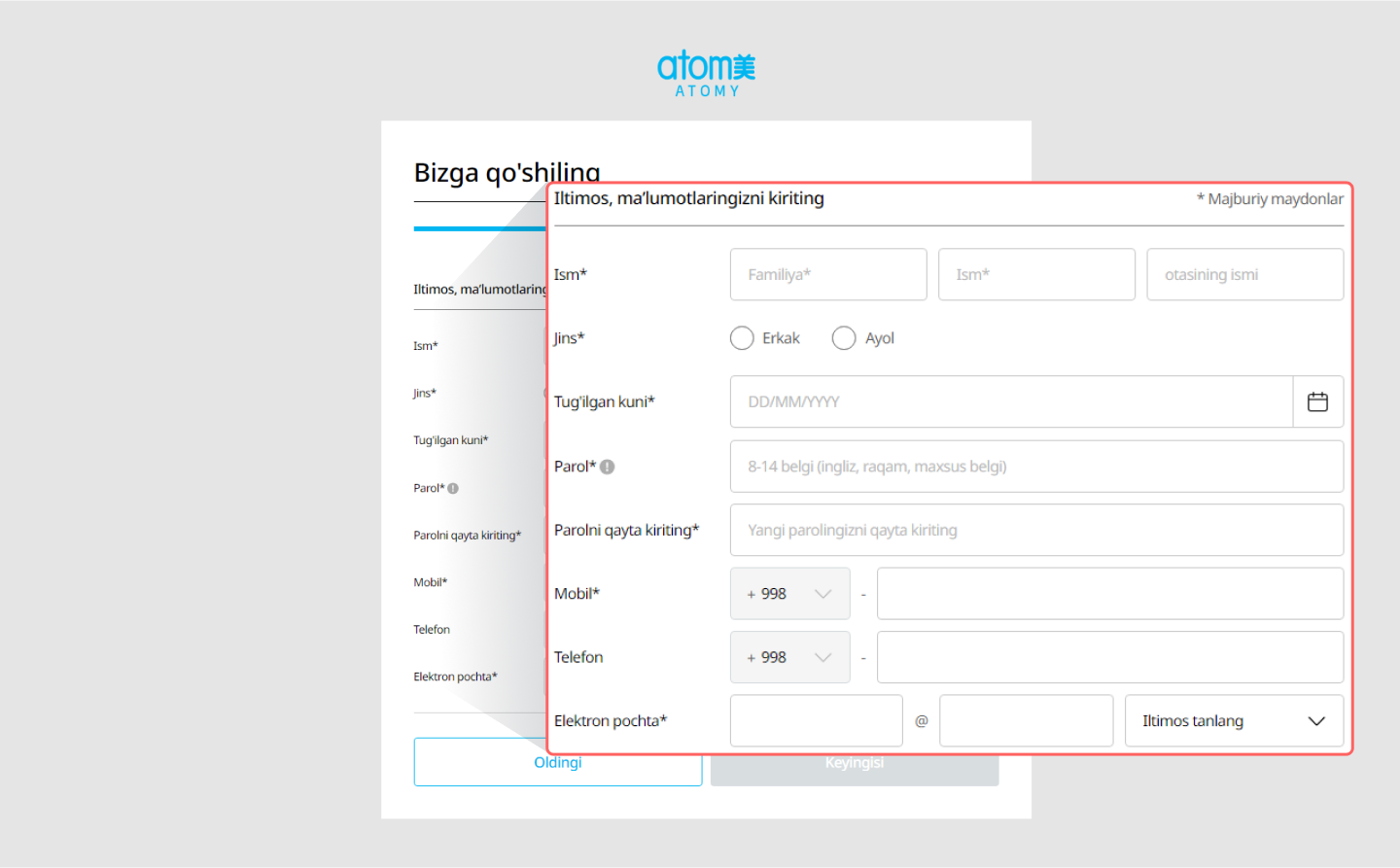 Ishtirokchining shaxsiy ma’lumotlari